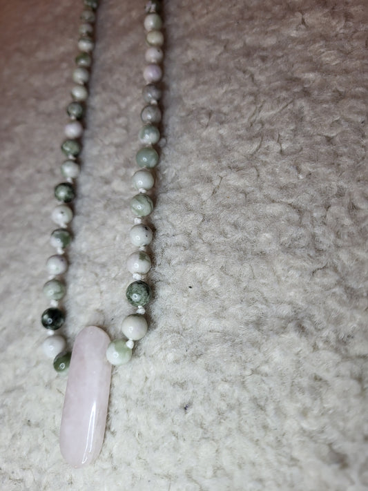 Sea Harmony Mala -Peace Jade & Rosequartz