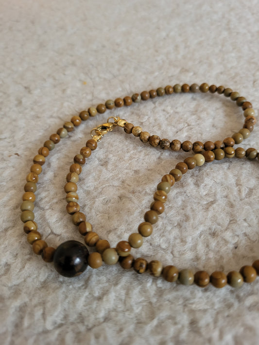 Sea Ground Necklace-Trä jaspis & bronsit